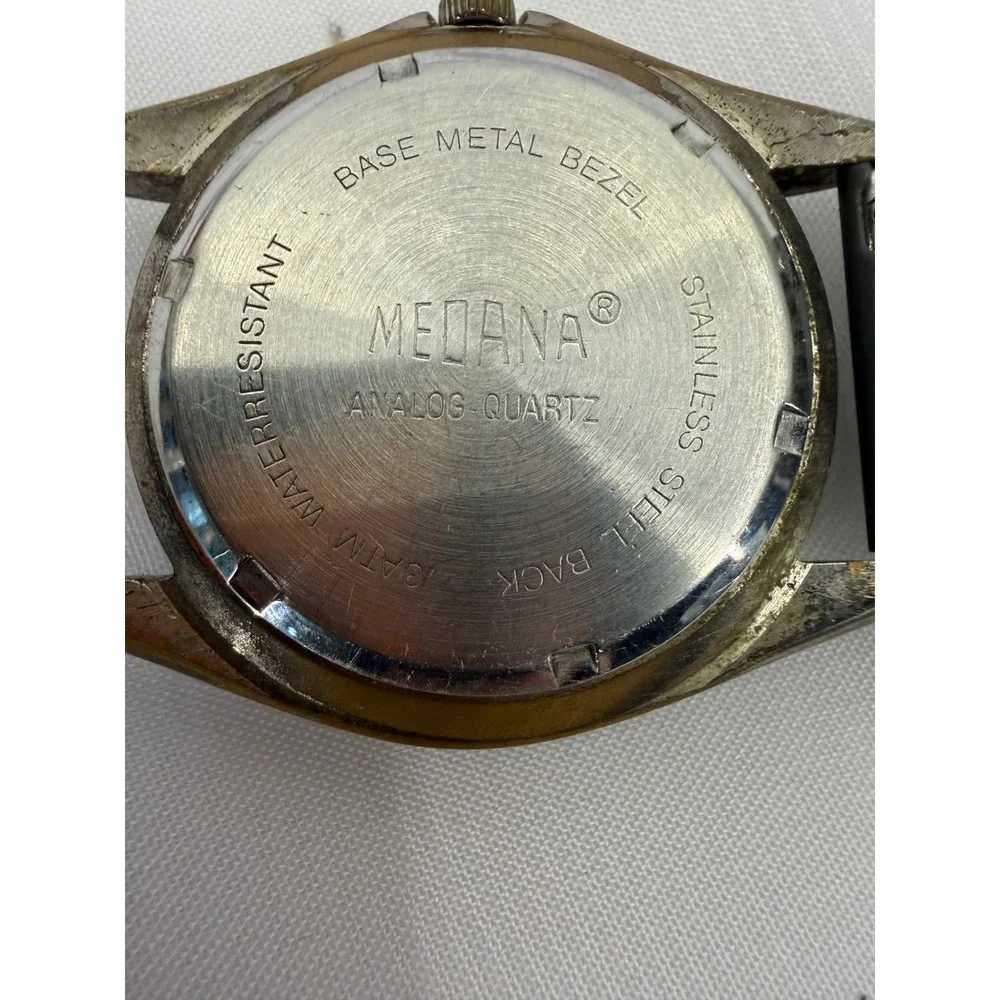 Medana Mens Diver Style Watch Black Dial Red Bezel Quartz Grey Braided Strap
